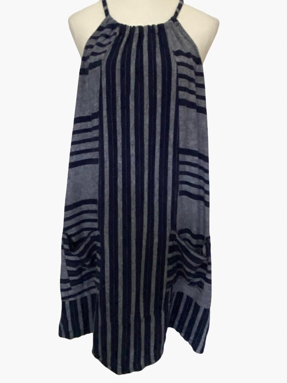 Old Navy Ombre Shift Navy Stripe Shift Linen Blend Coastal Dress-Sz-L